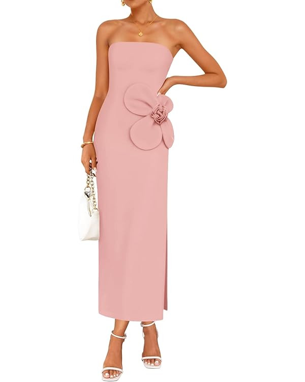 ZESICA Women's Summer Strapless Bodycon Maxi Dress 2025 Ribbed Knit Backless Floral Tube Cocktail... | Amazon (US)