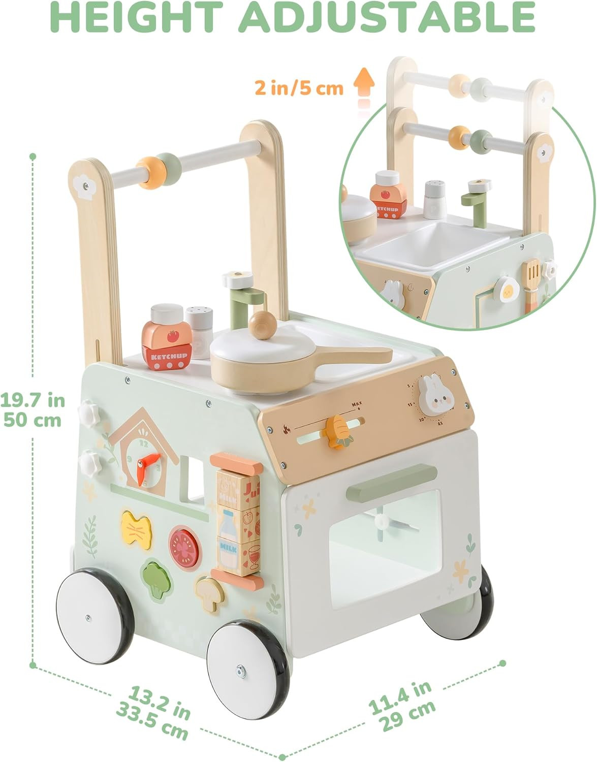 ROBOTIME Wooden Baby Walker Toy with Kitchen Play Set, 2-in-1 Activity Center Cube Walker for Tod... | Amazon (UK)