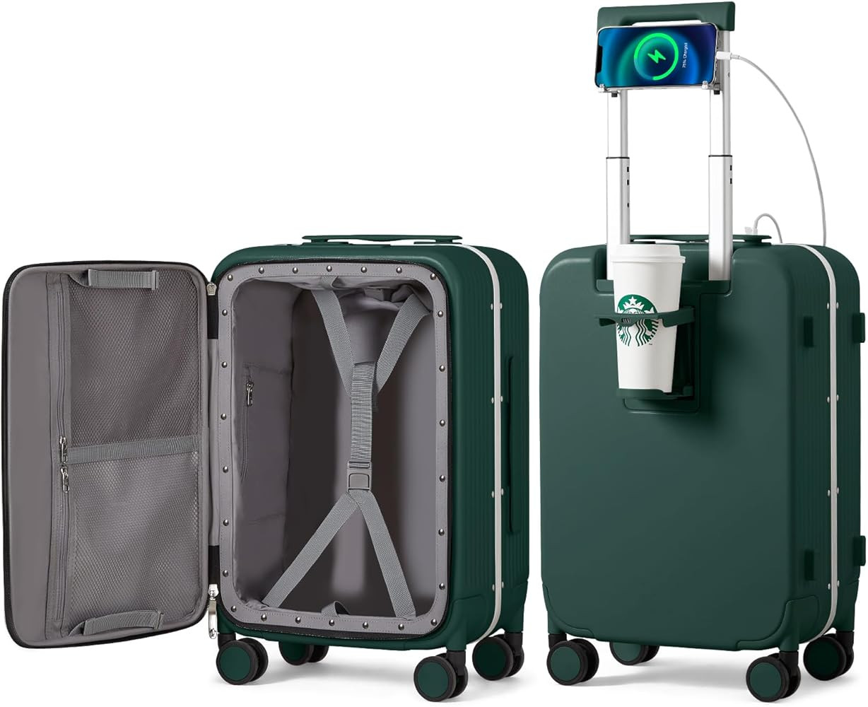 mixi Carry On Luggage with Cup Phone Holder and Charger Hard Shell Suitcases with Spinner Wheels,... | Amazon (US)