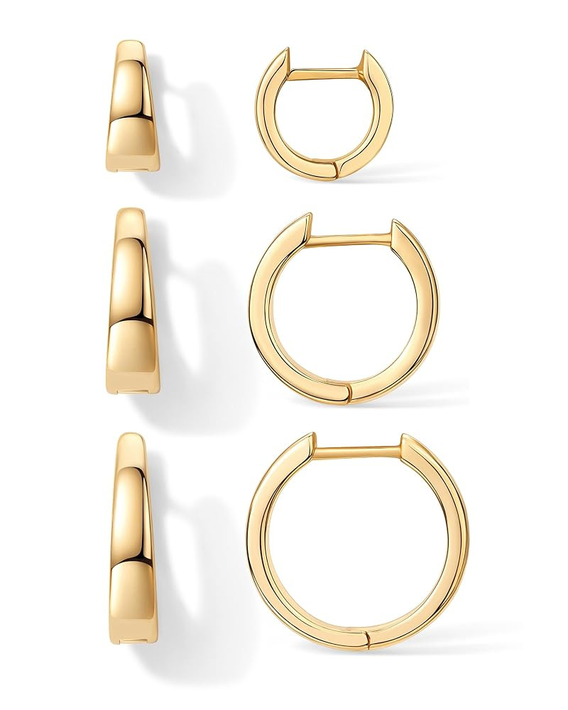PAVOI 18K Gold Plated Sterling Silver Posts Small Hoop Earrings for Women - Trendy Geometric Plai... | Amazon (US)