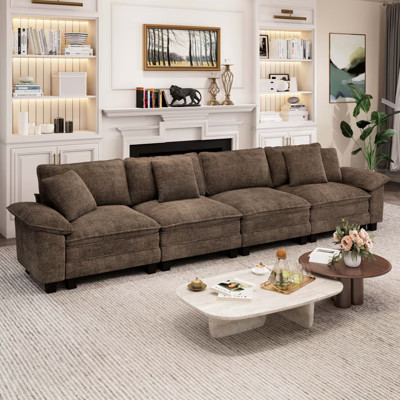 Captiva Designs Cloud Modular Sofa, 157.5" Sectional Couch with Deep Seats, 4-Seater Upholstered Sofa for Living Room Taupe Chenille | Target