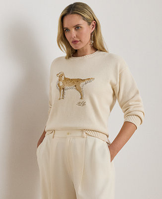 Plus Size Intarsia-Knit Golden Retriever Crewneck Sweater | Macy's