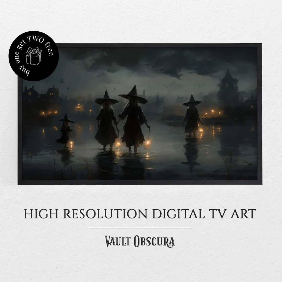 Halloween Frame TV Art | Torchlit Witches Scene | Samsung Digital Dark Tones | Enchanted Autumn N... | Etsy (US)
