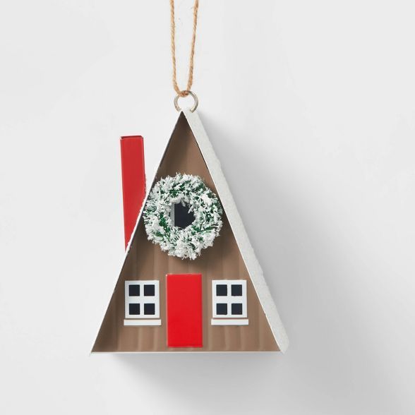 Metal House with Wreath Christmas Tree Ornament Brown - Wondershop™ | Target