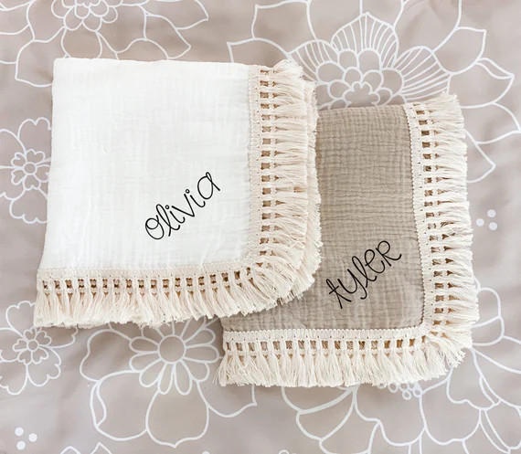 Fringe Baby Blanket Personalized Newborn Blanket Newborn - Etsy | Etsy (US)