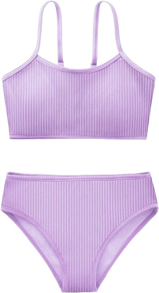 Girl's 2 Piece Swimsuit Solid Spaghetti Strap Bikini Sets Beach Bathing Suit Swimwear for Teen Ki... | Amazon (US)