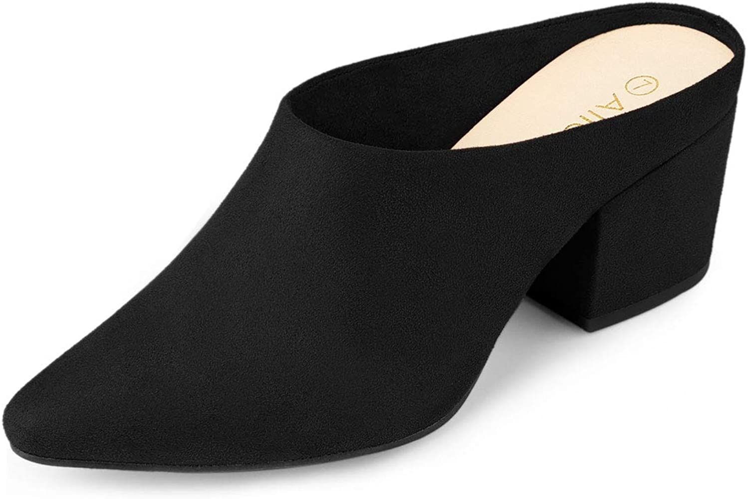 Allegra K Women's Pointed Toe Slip on Block Heel Slide Mules | Amazon (US)