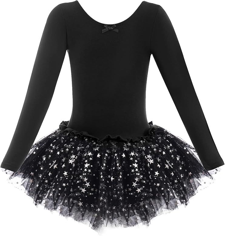 Dancina Girls Skirted Leotard Sparkle Long Sleeve Tutu Ballet Dress Front Lined | Amazon (US)