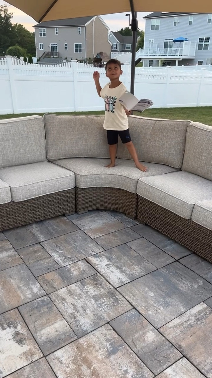 The patio is slowly coming together! ☀️ The wind around here is fierce and I am really impressed by both the quality and sturdiness of this umbrella and base! Also glad we didn’t settle and shopped around for the exact sectional we loved with the BEST pricing we could find! You absolutely can NOT go wrong with POLYWOOD which is exactly what we chose for our outdoor dining set. 🤎

#LTKSeasonal #LTKParties #LTKHome