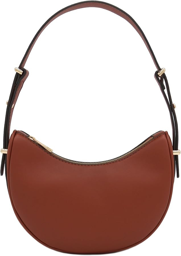 Small Crescent Smooth Faux Leather Underarm Shoulder Bag | Amazon (US)