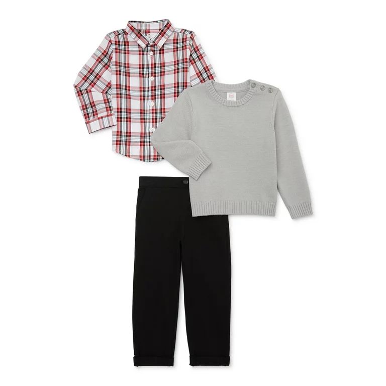 Wonder Nation Toddler Boys Button Down, Pullover and Pants, 3-Piece Dressy Set, Sizes 12M-5T - Wa... | Walmart (US)