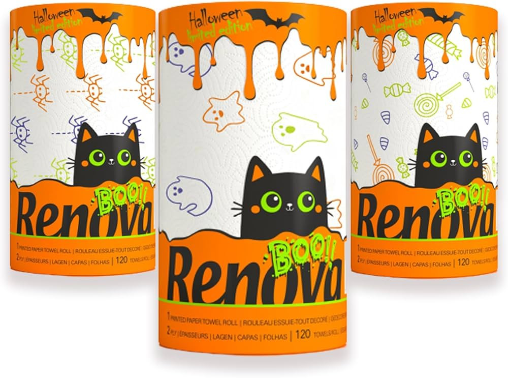 Renova Set of 3 Halloween Kitchen Paper Towel Jumbo Rolls 2-ply 120 Sheets - Spider Napkins - Gho... | Amazon (US)