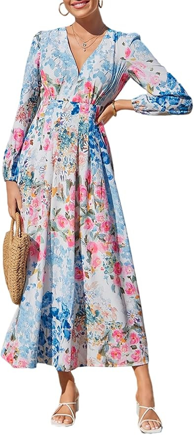 Sissyaki Womens Long Sleeve Summer Maxi Dress 2026 Floral Dress Spring Wedding Guest Dress | Amazon (US)