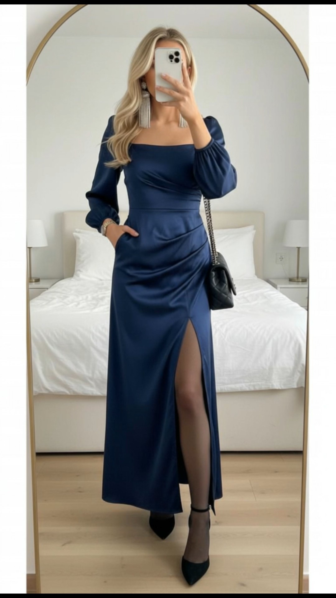If you’re looking for a winter wedding look, this is a great option. This blue dress is so stunning also comes in tons of color options so you could definitely wear this to a New Year’s Eve party or a holiday party just change up the color if you want to be a little bit warmer make sure to wear some fleece lined leggings or tights and then you could wear regular tights if you’re not in such a hot place and then a cute little bag to go with it. Some booties or knee-high boots or you could do some really cute heels with this outfit as well and then pair it with a great trenchcoat

#LTKWedding #LTKSeasonal #LTKHoliday