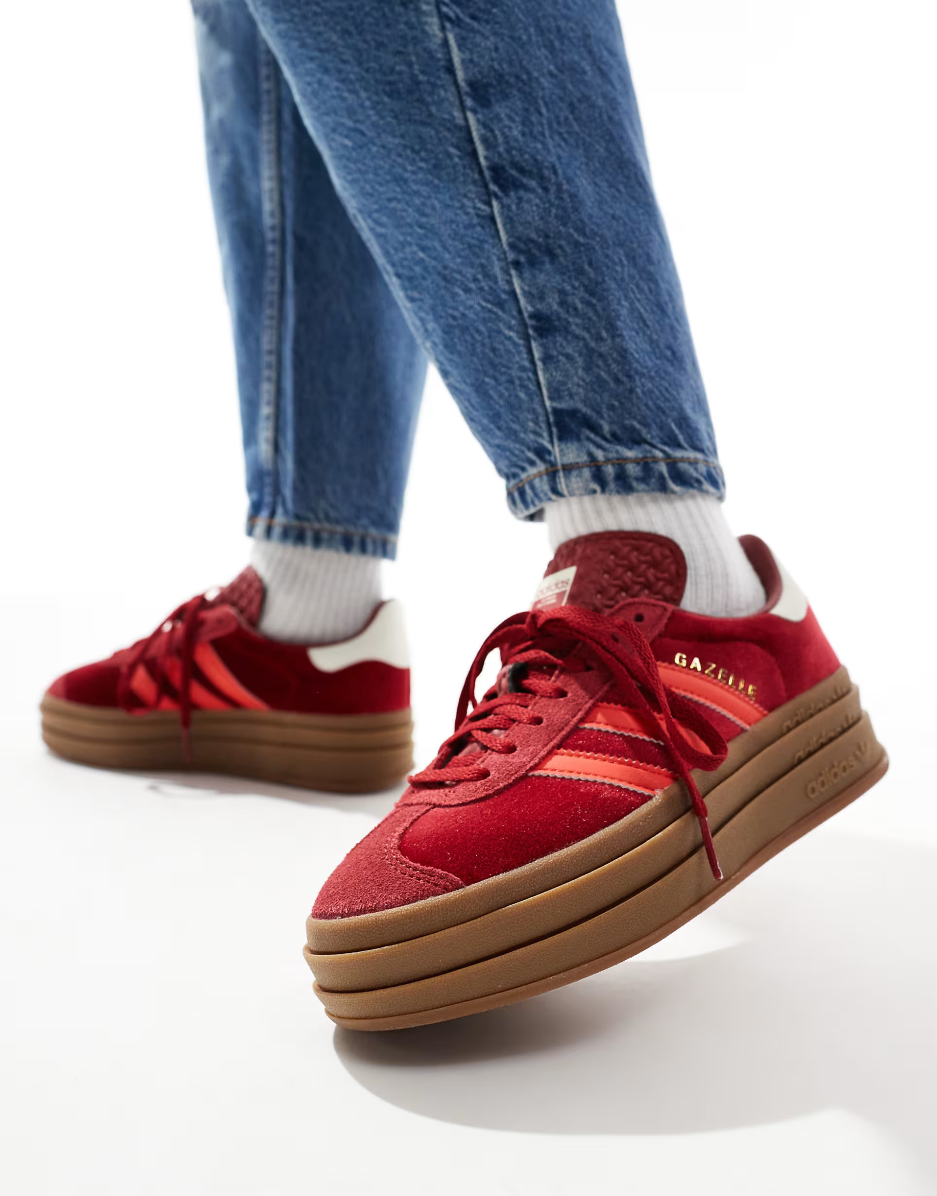 adidas Originals Gazelle Bold trainers in red and white velvet | ASOS (Global)