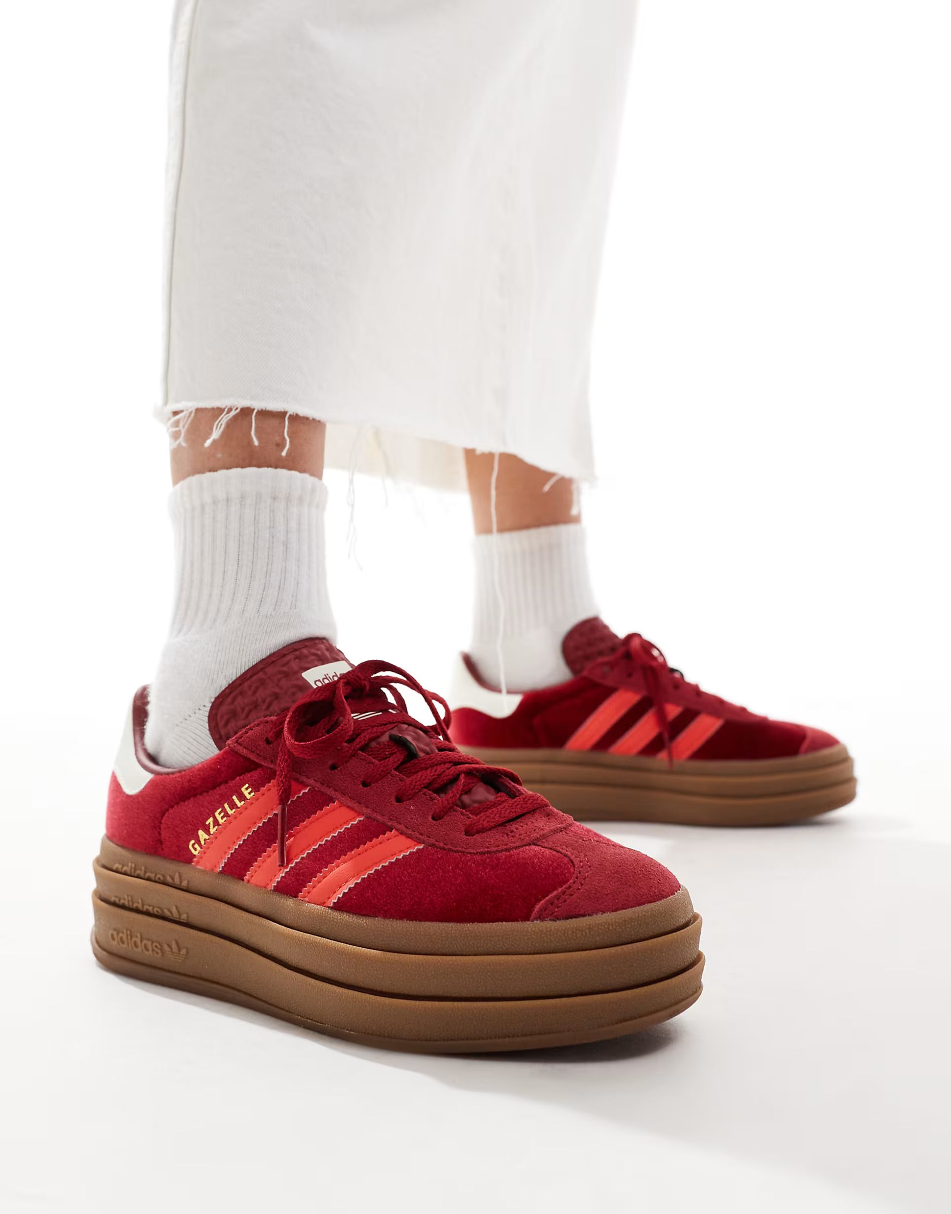 adidas Originals Gazelle Bold trainers in red and white velvet | ASOS | ASOS (Global)