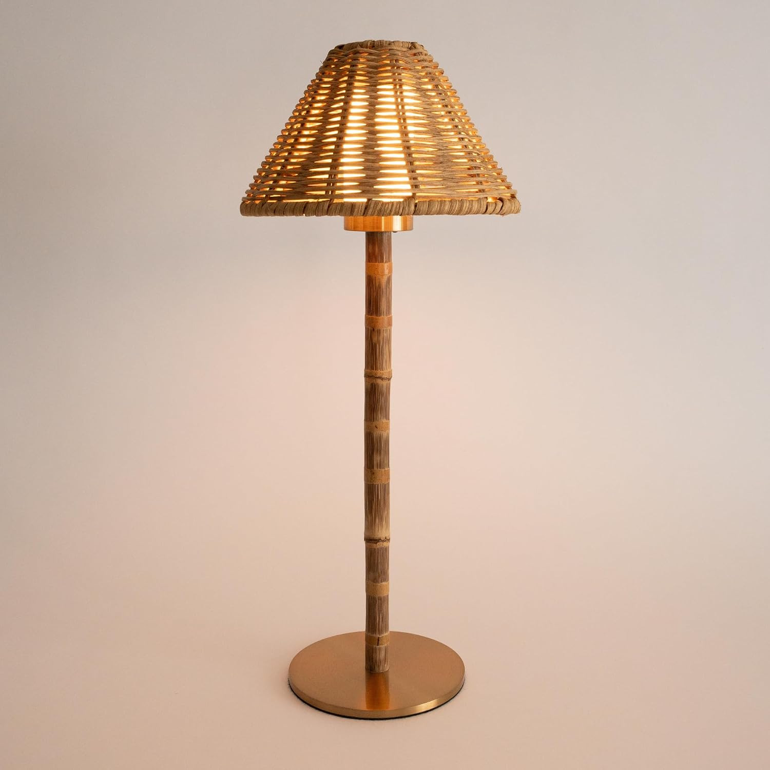 Bamboo Cordless LED Table Lamp – Rechargeable 24-Hour Battery, Dimmable Warm Light, 15" Portabl... | Amazon (US)