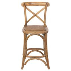 Willow French Country Brown Oak Wood Woven Cane Seat Cross Back Counter Stool | Kathy Kuo Home