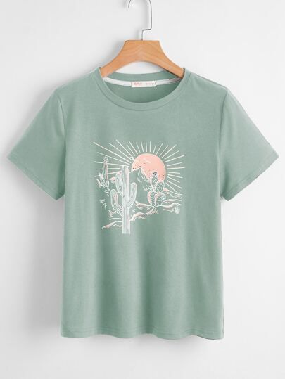 Sun & Cactus Graphic Tee | ROMWE