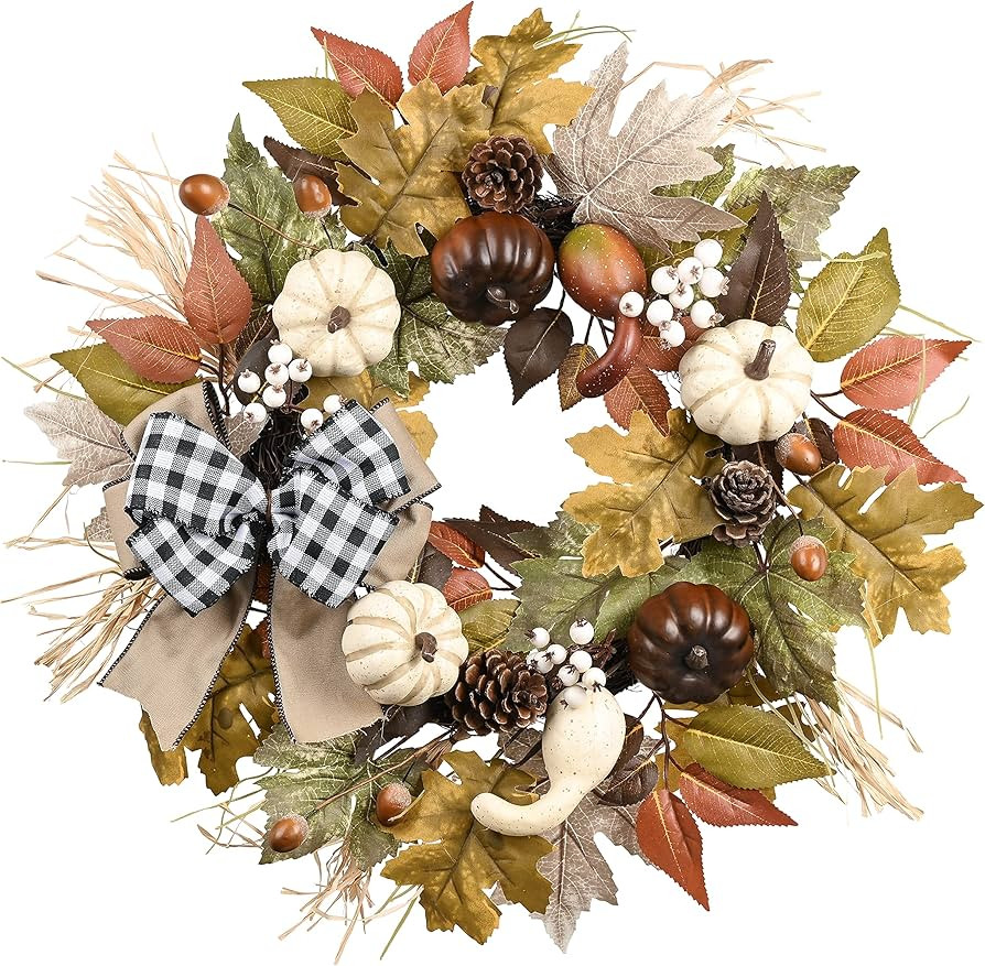Valery Madelyn 18inch/45cm Autumn Wreath for Front Door, Artificial Fall Thanksgiving Door Wreath... | Amazon (UK)