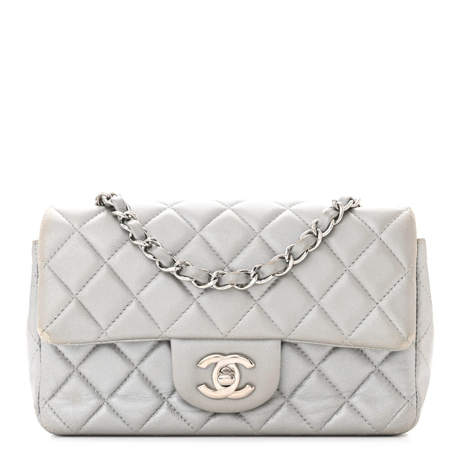 Metallic Lambskin Quilted Mini Rectangular Flap Silver | FASHIONPHILE (US)