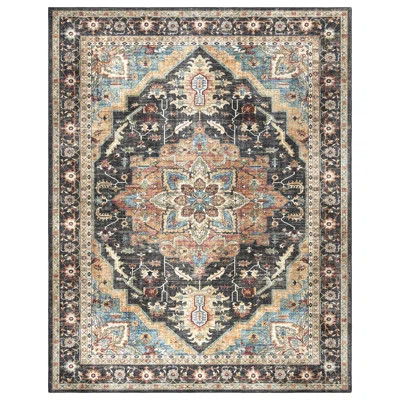 Samira Tiefi Black Beige Multi Traditional Medallion Washable Flat Pile Indoor Area Rug | Wayfair North America