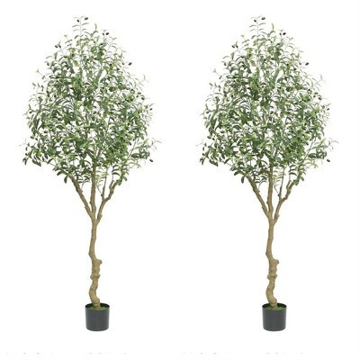 2pcs Artificial Olive Tree Indoor with Planter, Faux Olive Tree with Natural Wood Wood-Style Stems, Adjustable Stems,210cm | Target