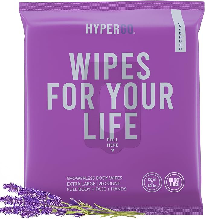 HyperGo XL Body Wipes for Women & Men – 12" x12" Rinse-Free Full Body Cleansing Wipes 20 Count ... | Amazon (US)