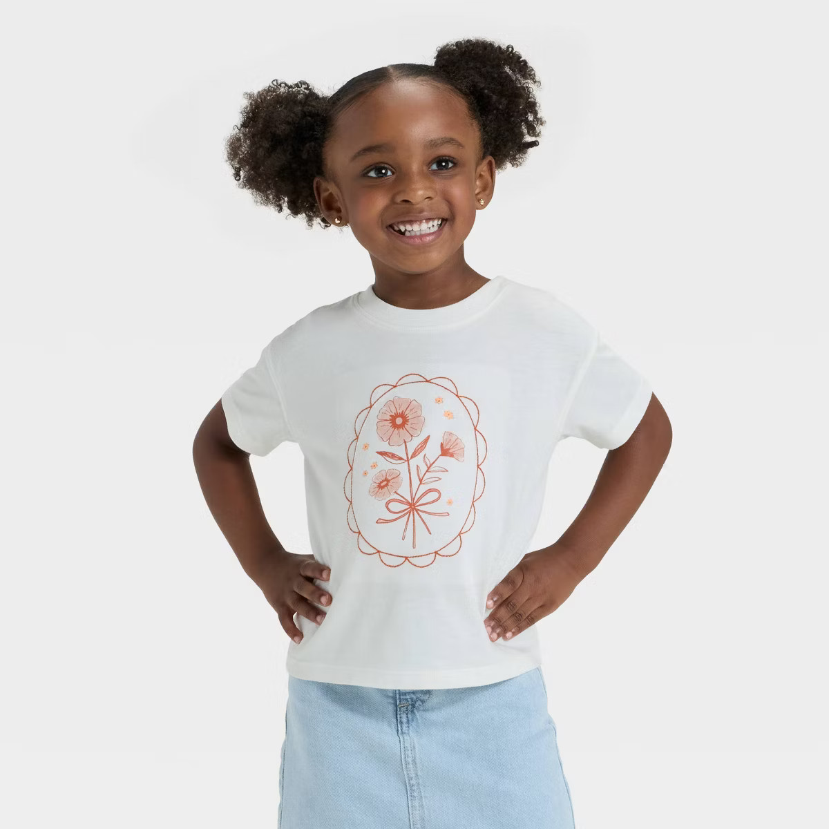 Toddler Girls' Short Sleeve Flowers Oversized T-Shirt - Cat & Jack™ Cream | Target