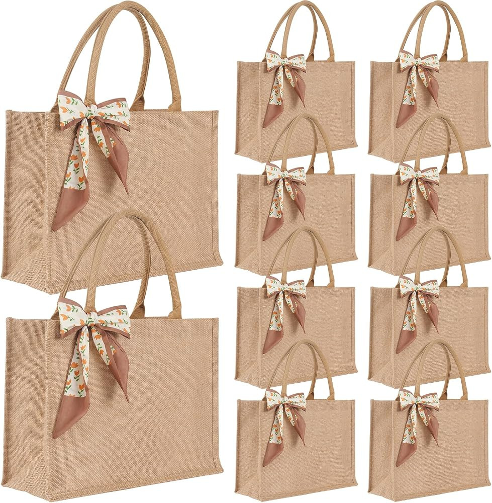 Large Jute Tote Bag Set. Durable, waterproof and reusable. The ribbon pairs with any outfit, for ... | Amazon (US)