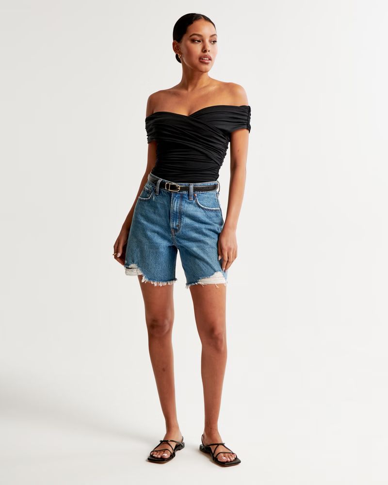 Off-The-Shoulder Ruched Wrap Top | Abercrombie & Fitch (UK)