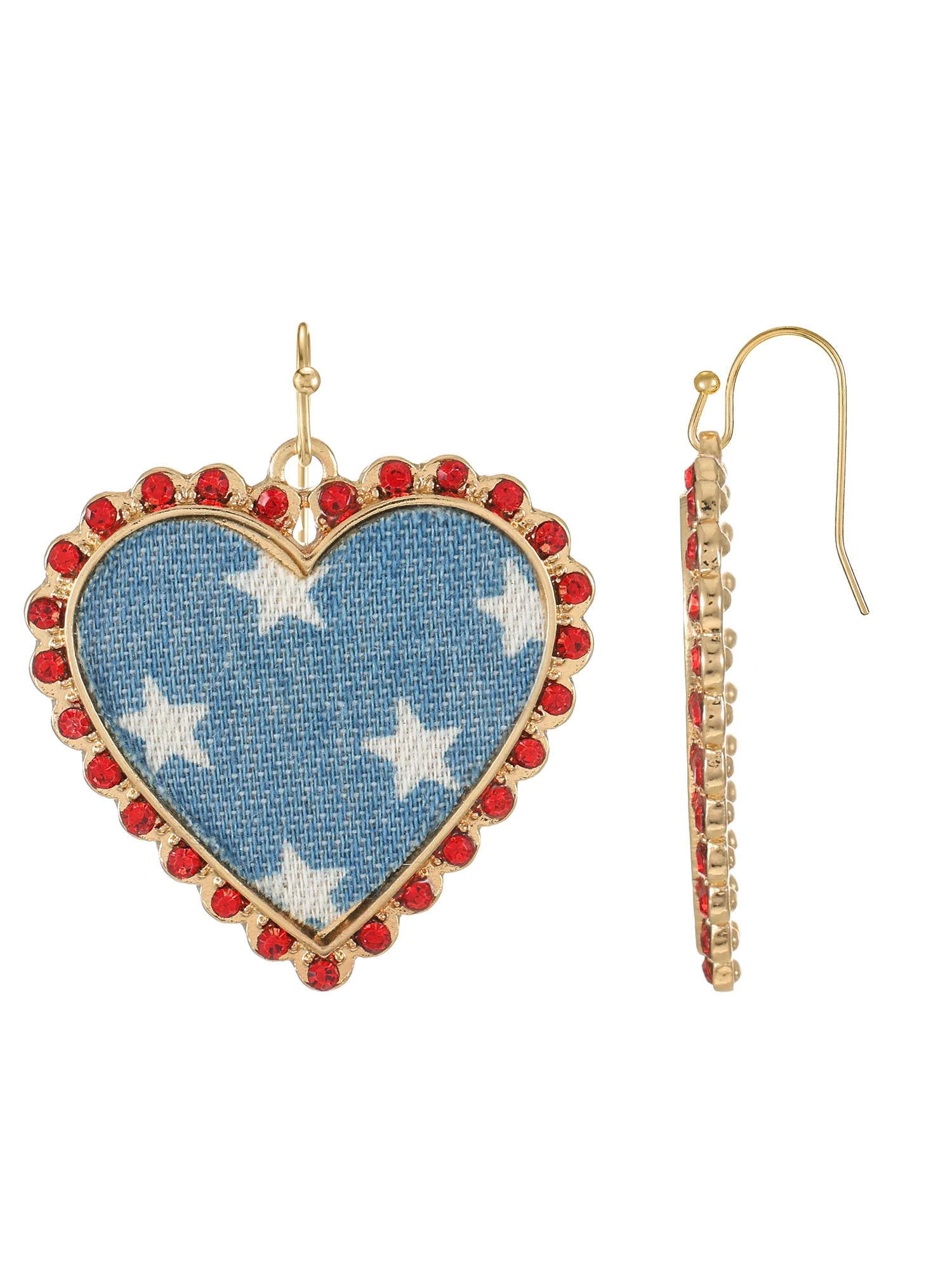Way to Celebrate Americana Starry Denim Heart Earrings - Walmart.com | Walmart (US)
