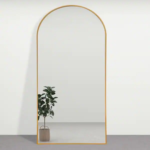 Oversized Arch Full Length Metal Framed Wall Mirror With Stand - Overstock - 36145641 | Bed Bath & Beyond