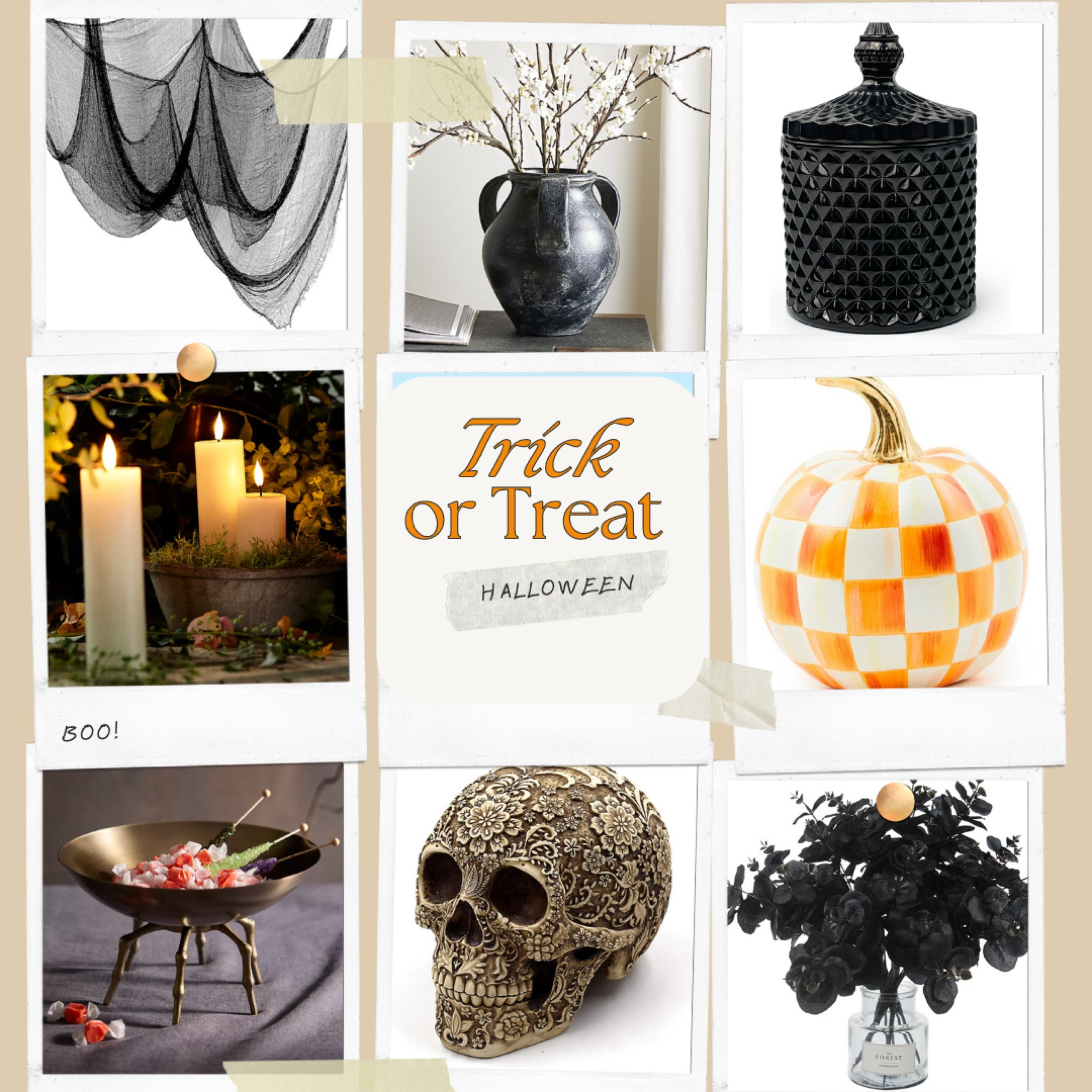 I always want my Halloween decor to be spooky while also being elegant! Linked some of my pics for indoor decorations below. Spooky fabric, faux candles, spider bowl, pretty skull, black eucalyptus faux stems; enamel pumpkin, glass jar  

#LTKParties #LTKHome #LTKSeasonal