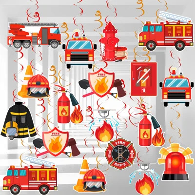 Fire Truck Hanging Swirls, Firetruck Birthday Decorations Set | Wayfair North America
