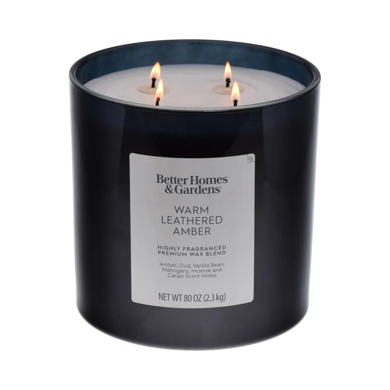 Better Homes & Gardens Warm Leathered Amber Scented 4-Wick 80oz (2.26 kg) Oversized Jar Candle | Walmart (US)