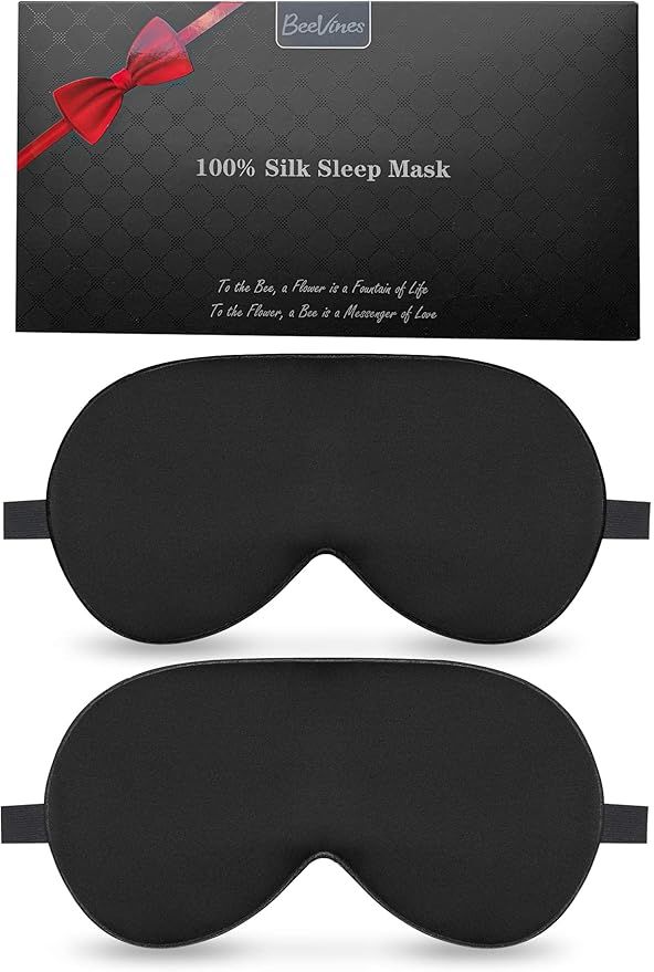 Silk Sleep Mask, 2 Pack Mulberry Silk Eye Mask with Adjustable Strap, Sleeping Aid Blindfold for ... | Amazon (US)