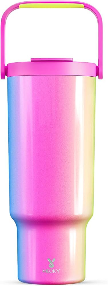 Meoky 40 oz Tumbler with Handle and Straw, Insulated Water Bottle, Stainless Steel Travel Mug, Ke... | Amazon (US)