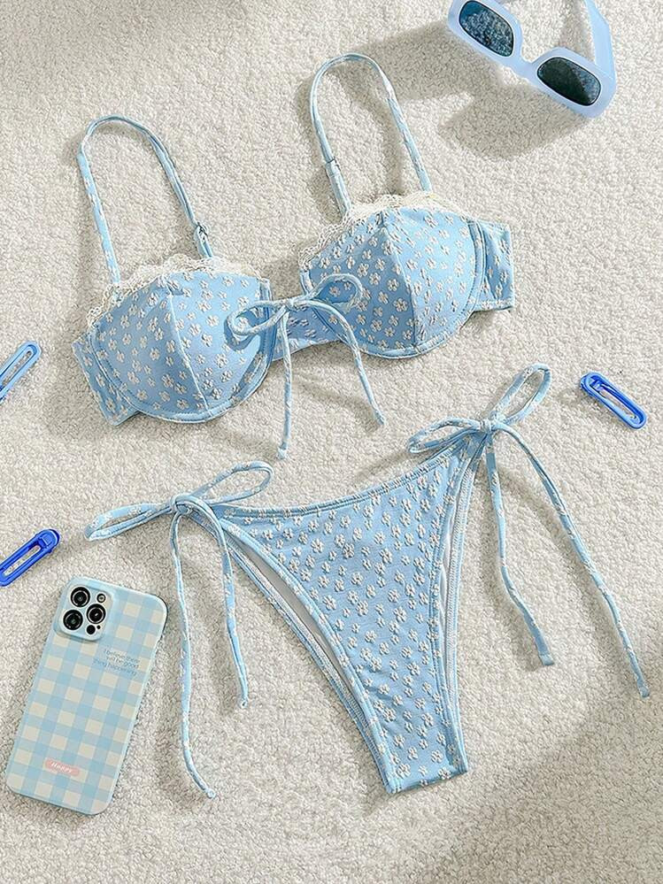 Bikinx Sweet And Sexy Bikini With Floral Print Lace Underwired Bikini Set For Beach Vocation Summer | SHEIN
