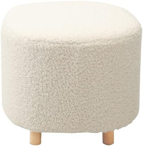 Pouf Bouclette Blanc en Tissu Imitation Laine Pieds en Bois - Boucle - | Amazon (FR)
