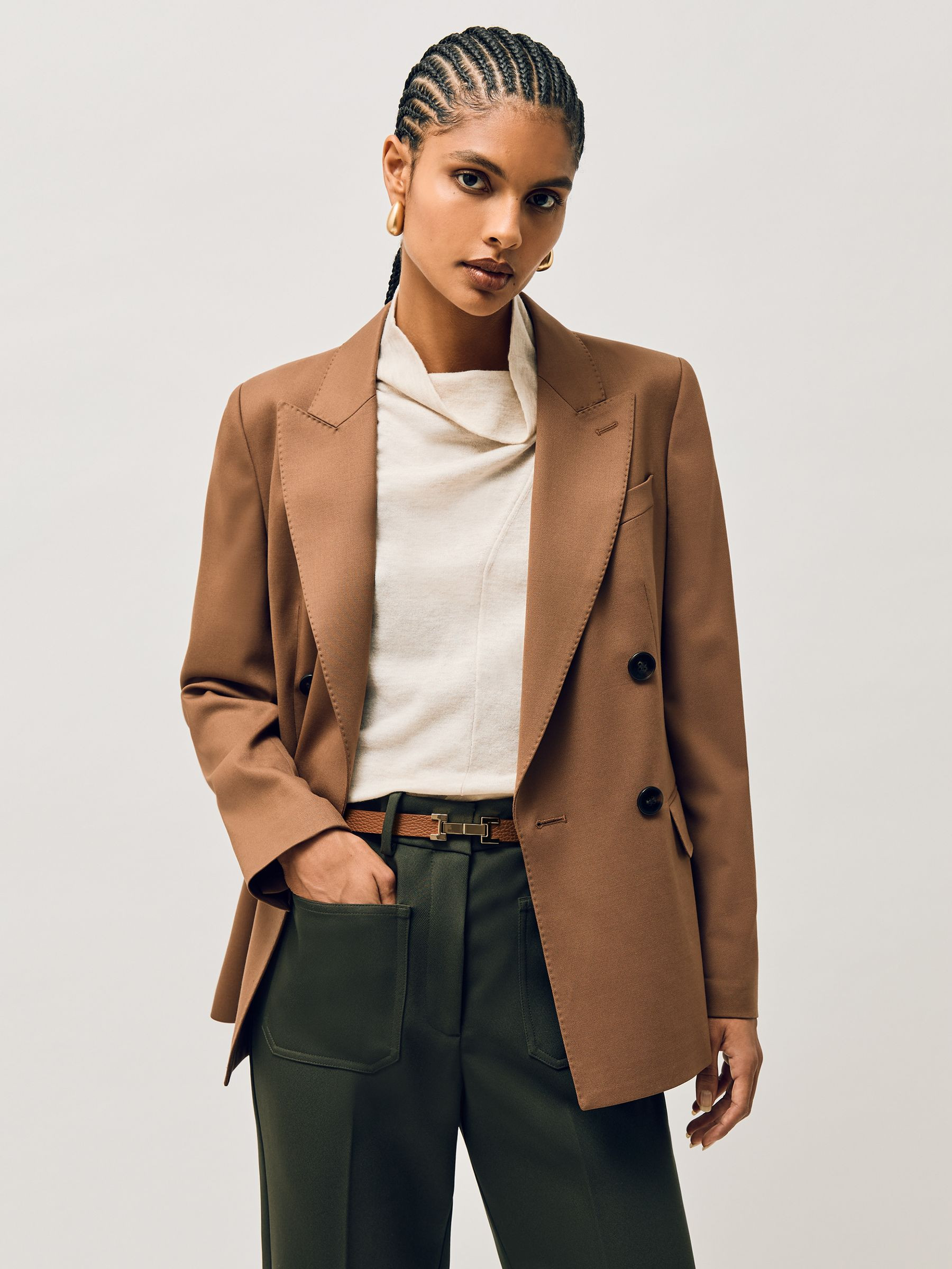 Reiss Leather Square Hinge Belt in Tan | REISS | Reiss US