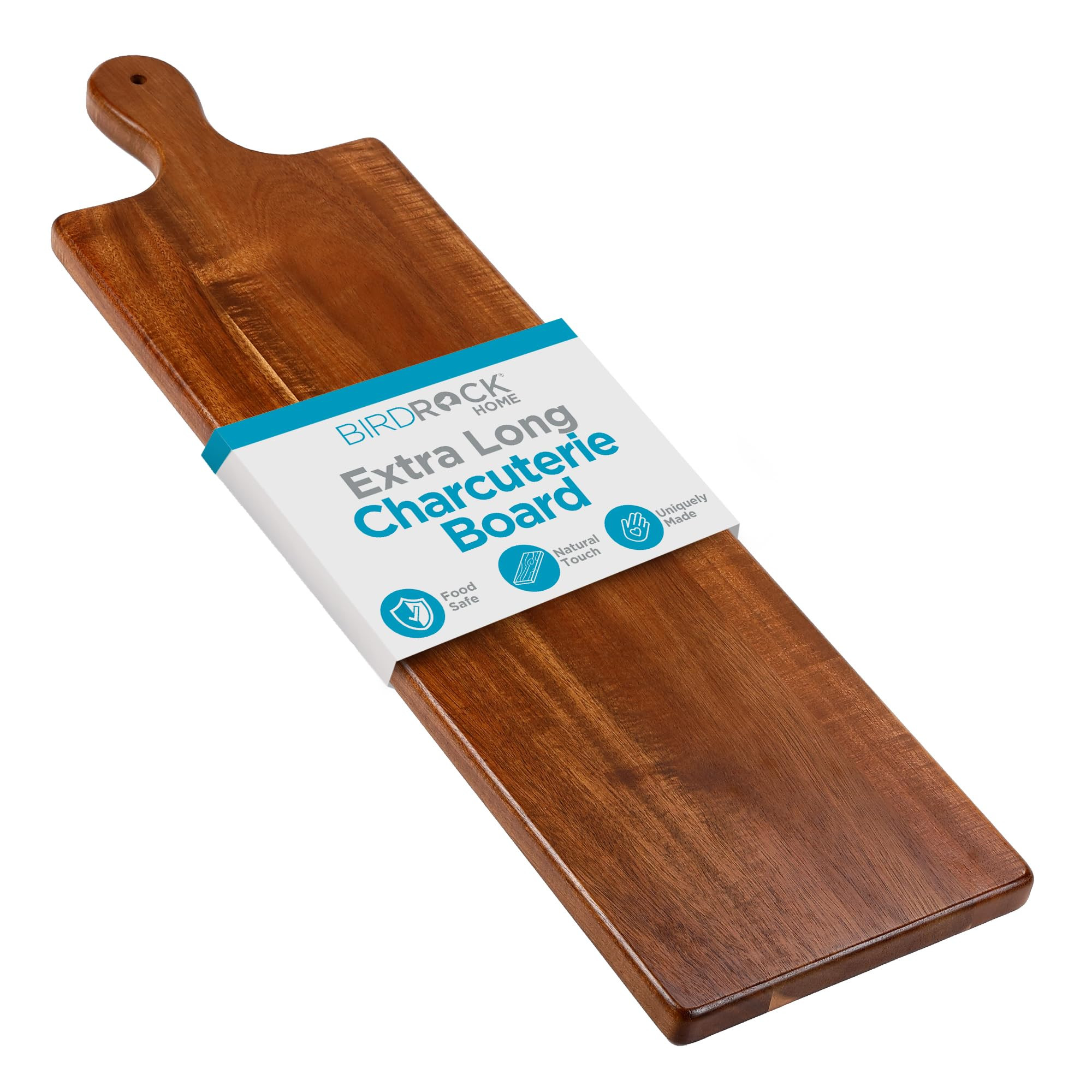 BIRDROCK HOME Acacia Wooden Serving Board with Handle - Extra Long Charcuterie Tray for Party Che... | Amazon (US)