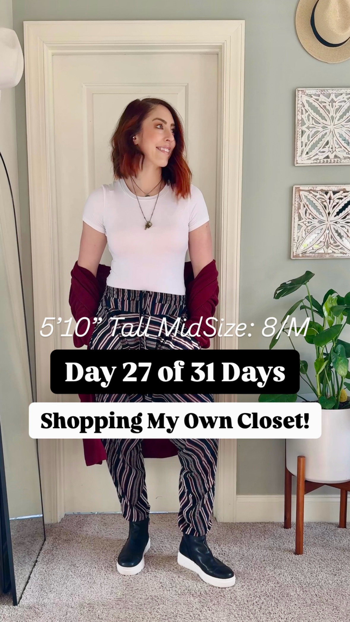 Effortless flow and all the cozy vibes today! ✨ Day 27 of my 31 Days of Closet Magic Challenge is giving me “Layers and Flow” realness—and I’m loving how comfy yet put-together this look feels.

I started with my white tee bodysuit as the base and added these fabulous striped Savannah harem pants from Buddha Pants (the flow is EVERYTHING!). To keep things chic and layered, I threw on a red wine/burgundy duster cardigan that brings a warm, rich tone to the outfit. A large black belt bag keeps it practical and stylish, while my charm necklace adds a playful touch. Finished the look with black high-top sneakers for a little edge and that laid-back vibe.

Layers that move, textures that pop, and a fit that’s tall-girl approved—this outfit is giving me all the feels! What’s your favorite flowy piece? 🍷
✔️ Harem pants all the way
🖤 Dusters for life

#ClosetMagicChallenge #tallwomen #tallgirls #tallwomenoutfits #LayersAndFlow #EffortlessStyle #BuddhaPantsLove #BohoChic #wfhoutfit #TallGirlFashion