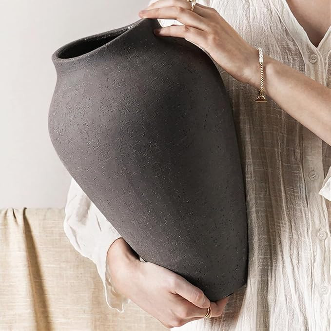 Ceramic Vase - Large 13.6 Inch Tall Floor Vase for Centerpieces, Farmhouse Rustic Minimalist Home... | Amazon (US)