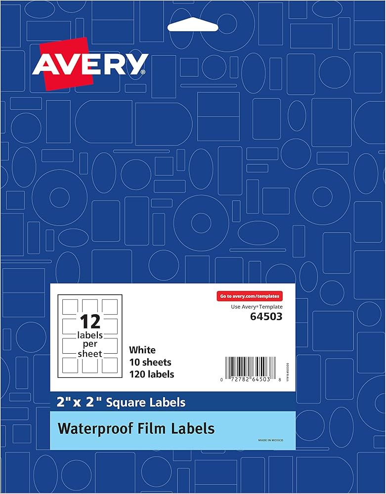 Avery Durable Waterproof Oil-Resistant Film Labels with Sure Feed Technology, 2" x 2" Square, Las... | Amazon (US)