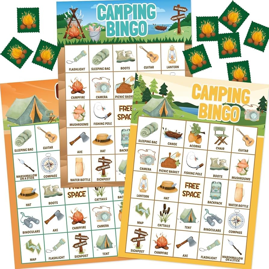 Fancy Land Camping Bingo Game for Kids 24 Players Outdoor Party Camp Adventure Activities Supply | Amazon (US)