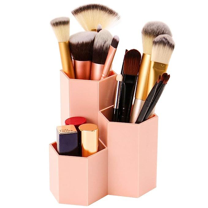 Weiai Makeup Brush Holder Organizer, 3 Slots Pink Cosmetic Brushes Storage Solution | Amazon (US)