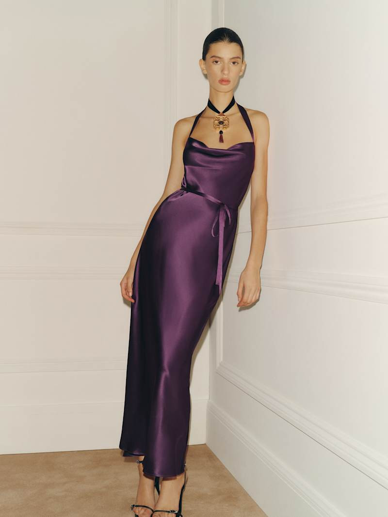 Reformation Gloribel Silk Dress Purple Medium | Reformation (Global)