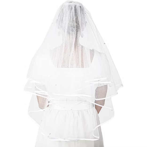 Sparkle and Bash 2 Tier Veil for Bride, White Bridal Wedding Veil with Crystals (30 In) | Target