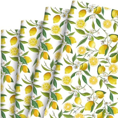 Bolsome 12 Sheets 28 * 20 Inches Lemon Wrapping Paper Yellow Green Summer Fruit Flower Patterned ... | Amazon (US)